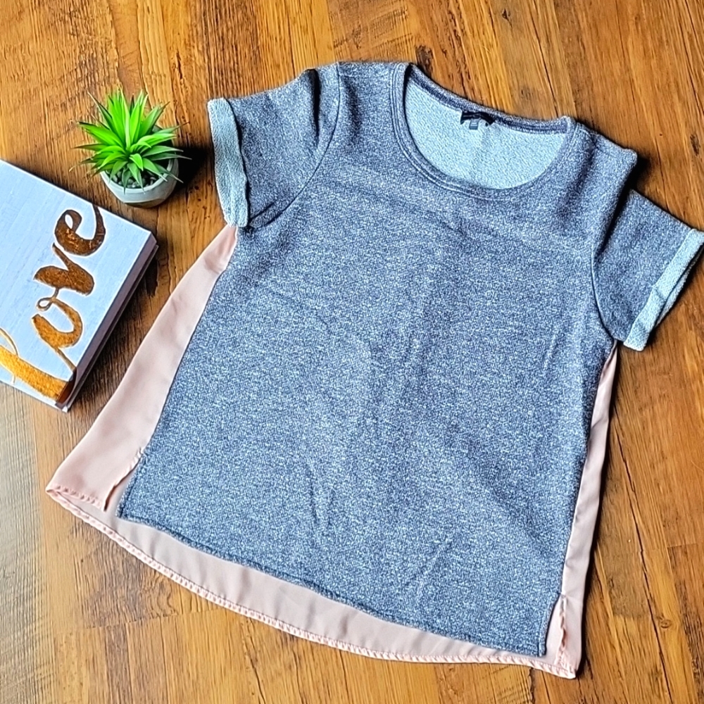 Market and Spruce Small Pink And Grey Mixed Media Sweater Top